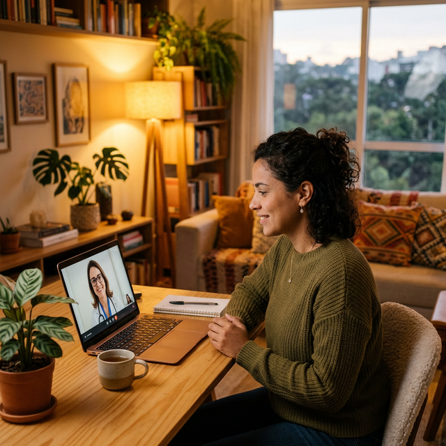 Paciente realizando teleconsulta pelo Instituto Barros em casa